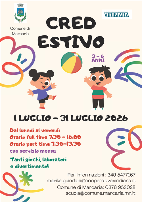 Iscrizione al CRED 2026 per i bambini della scuola dell'infanzia (3-6 anni)