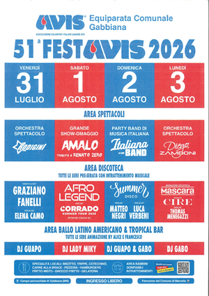 Festa Avis Gabbiana 31 luglio / 01-02-03 agosto 2026