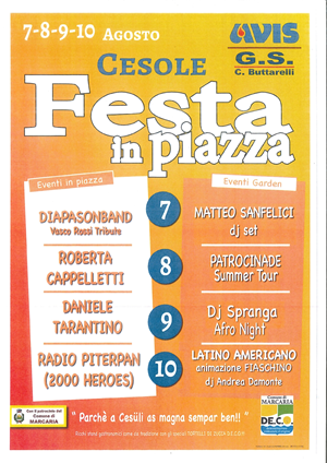 Festa in Piazza Avis Cesole 07-08-09-10 agosto 2026